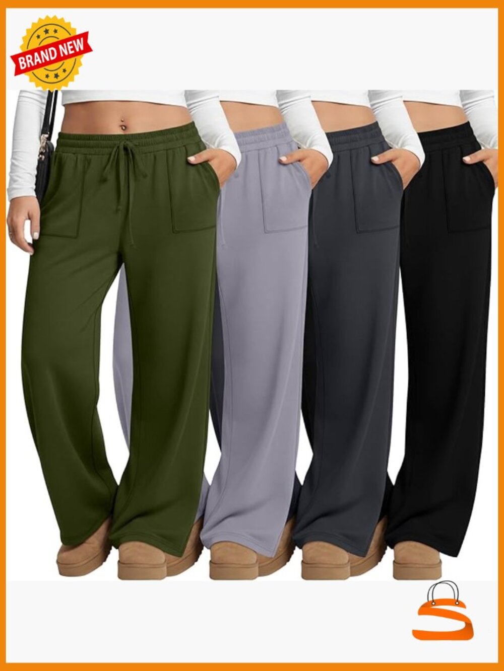 Plus Size Yoga Pants with Pockets Drawstring Wide Leg Sweatpants 4 Pack
